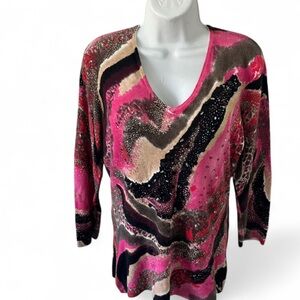 Alberto Makali Pink and Black V-Neck Sweater